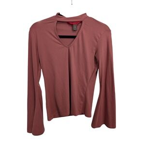 Hot Kiss Mauve Bell Sleeve Blouse- Size Large